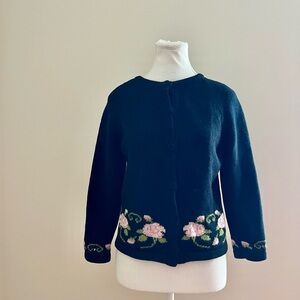 Floral Embroidered Black Cardigan